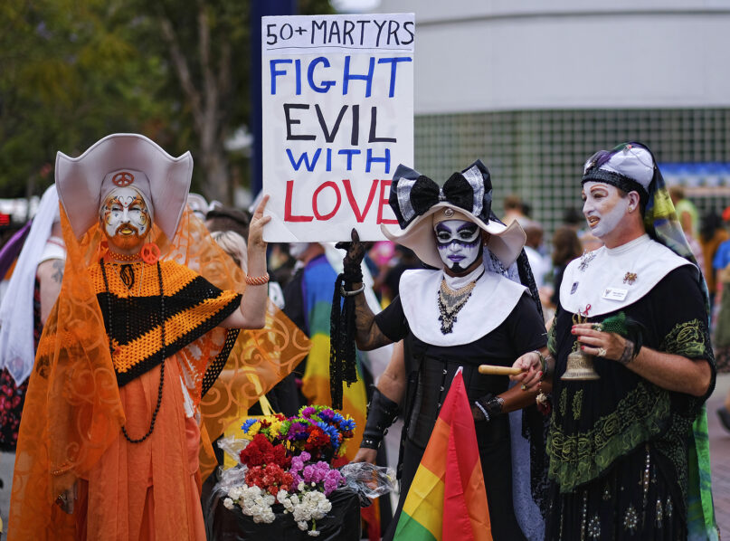 FILE - The Sisters of Perpetual Indulgence participate in a gay pride parade in West Hollywood, Calif., on June 12, 2016. (AP Photo/Richard Vogel, File)