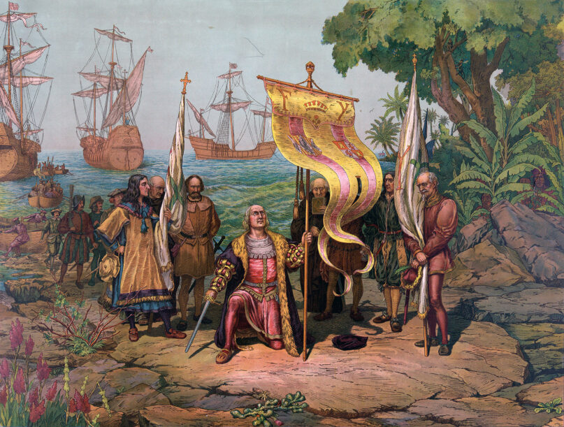 A depiction of Christoper Columbus arriving in the Americas, by Gergio Deluci, circa 1893. Image courtesy of Wikimedia/Library of Congress/Creative Commons