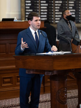 Texas state Rep. James Talarico speaks on the floor of the Texas House of Representatives on Oct. 14, 2021, in Austin, Texas. Submitted photo