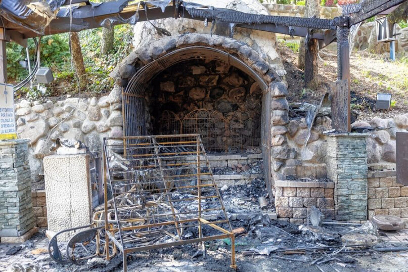 The destroyed remains of the Chapel of the Resurrected Christ at the Shrine of Our Lady of Guadalupe in Des Plaines, Ill. Photo courtesy of Shrine of Our Lady of Guadalupe