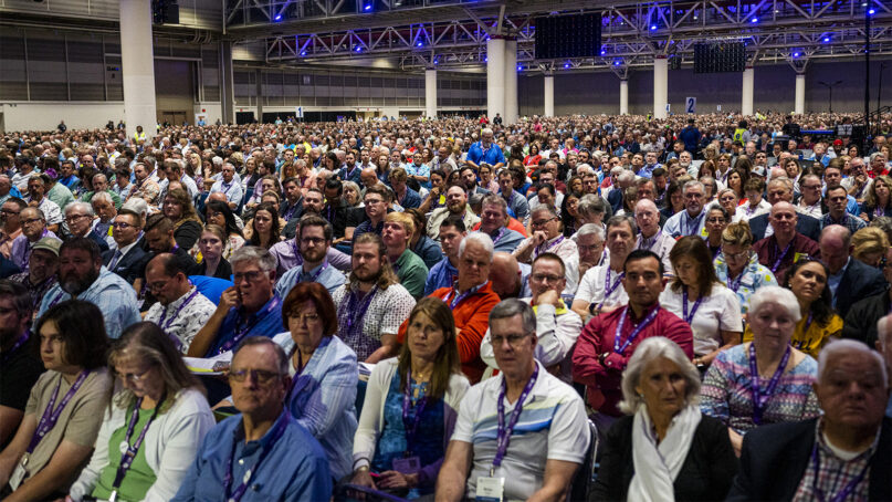 Messengers attend the first day of the Southern Baptist Convention annual meeting at the Ernest N. Morial Convention Center in New Orleans, La., on June 13, 2023. RNS photo by Emily Kask
