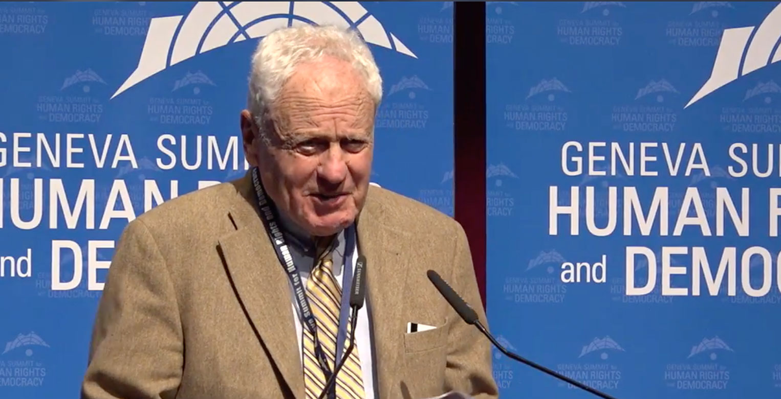 Alfred H. Moses, the former U.S. ambassador to Romania, speaks during the Geneva Summit for Human Rights and Democracy in 2017. Video screen grab