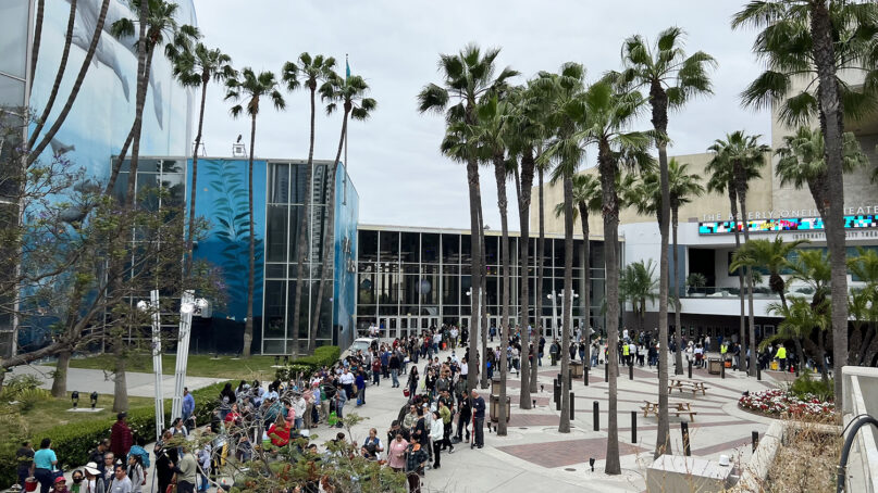 Volunteers gather at the Long Beach Arena on Thursday to help clean the venue before the convention starts June 2, 2023. Courtesy of Jehovah’s Witnesses