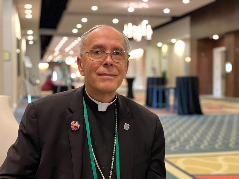 Bishop Mark Seitz at the U.S. Conference of Catholic Bishops meeting in Orlando, Florida, Thursday, June 15, 2023. RNS photo by Jack Jenkins