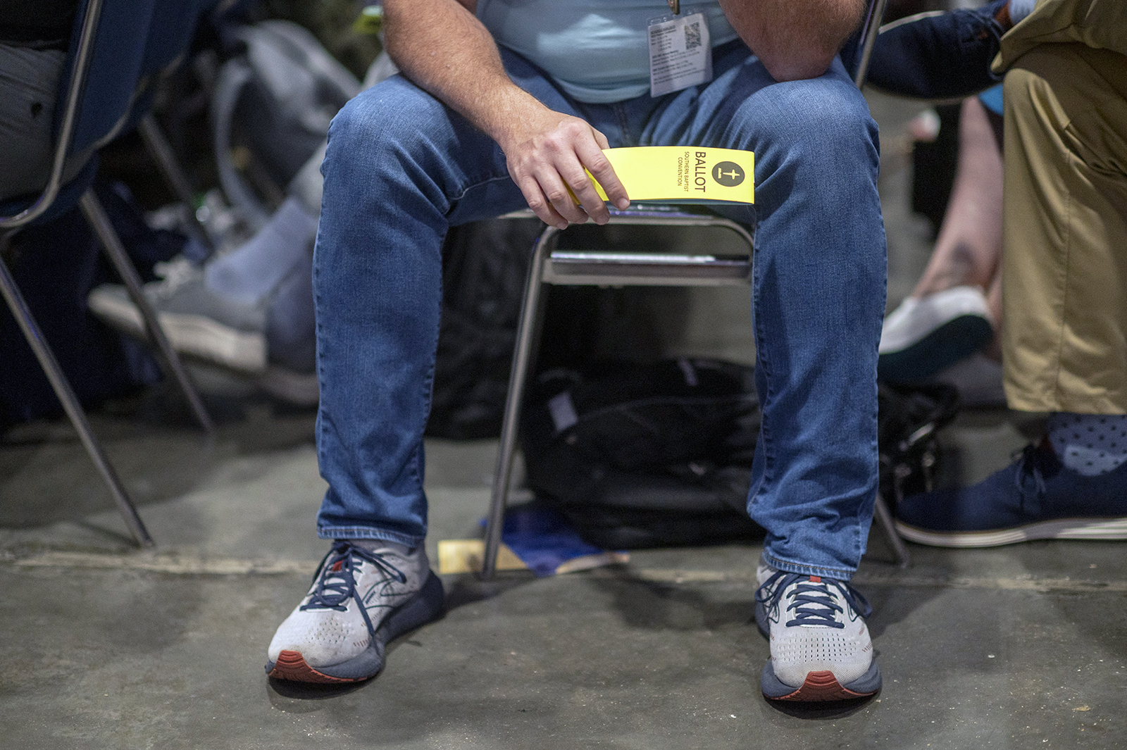 An SBC messenger holds a ballot at the Ernest N. Morial Convention Center in New Orleans, Tuesday, June 13, 2023. RNS photo by Emily Kask