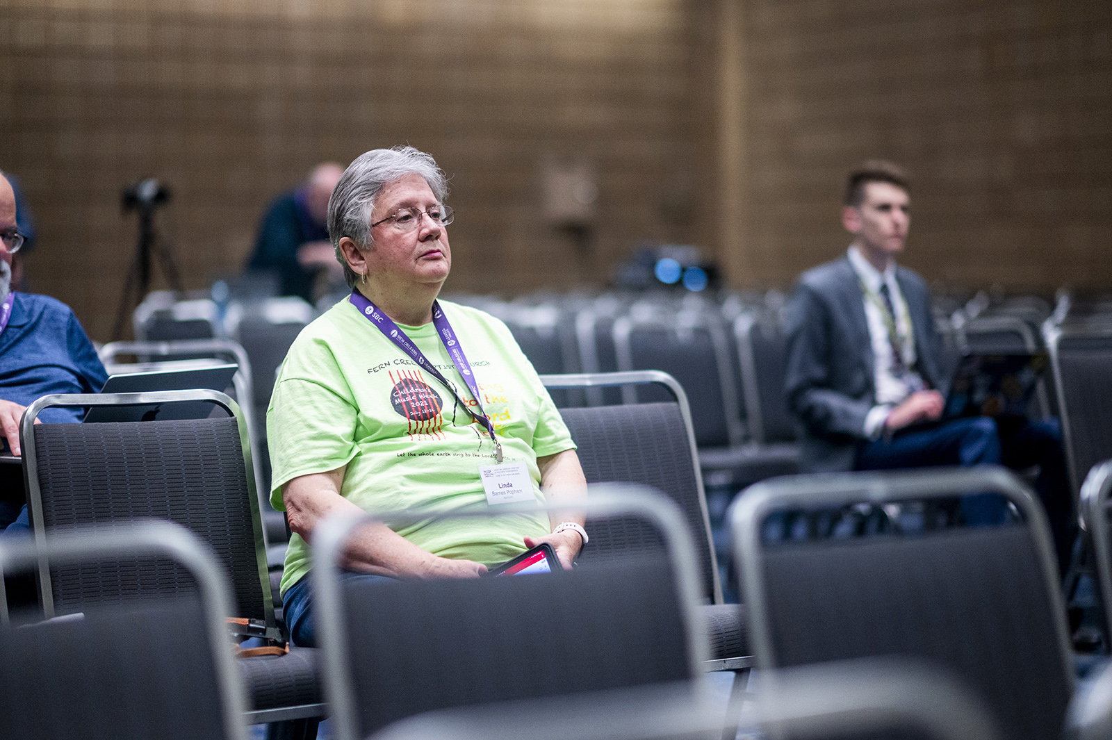 The Rev. Linda Barnes Popham at the Southern Baptist Convention annual meeting in New Orleans, Wednesday, June 14, 2023. RNS photo by Emily Kask