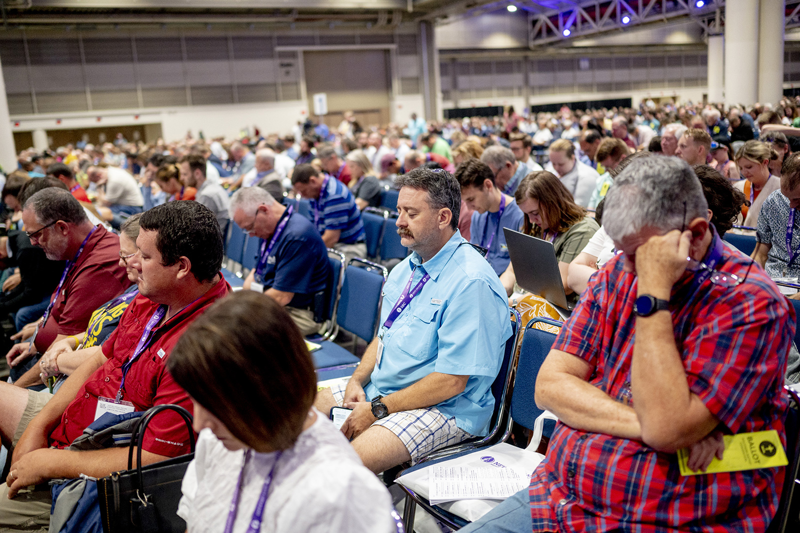 Messengers attend the Southern Baptist Convention annual meeting at the Ernest N. Morial Convention Center in New Orleans, Wednesday, June 14, 2023. RNS photo by Emily Kask