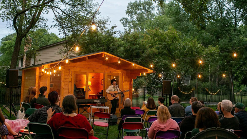 Spencer LaJoye plays a backyard concert in St. Paul, Minn., to end the Plowshare Tour in August 2022. Photo by Verna Pitts