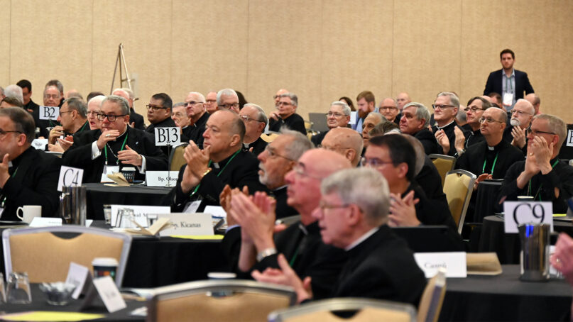 Bishops applaud during the U.S. Conference of Catholic Bishops meeting in Orlando, Florida, Thursday, June 15, 2023. RNS photo by Jack Jenkins