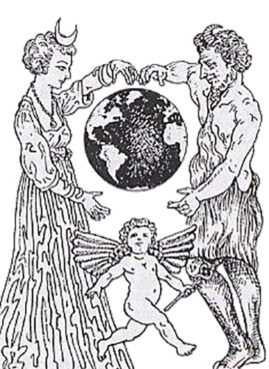 The divine couple in Wicca, with the Lady as Hecate, left, the witchcraft goddess, and the Lord as Pan, the horned god of the wild Earth. The lower figure is Mercury or Hermes, the god or divine force of magic. Image courtesy Wikipedia/Creative Commons