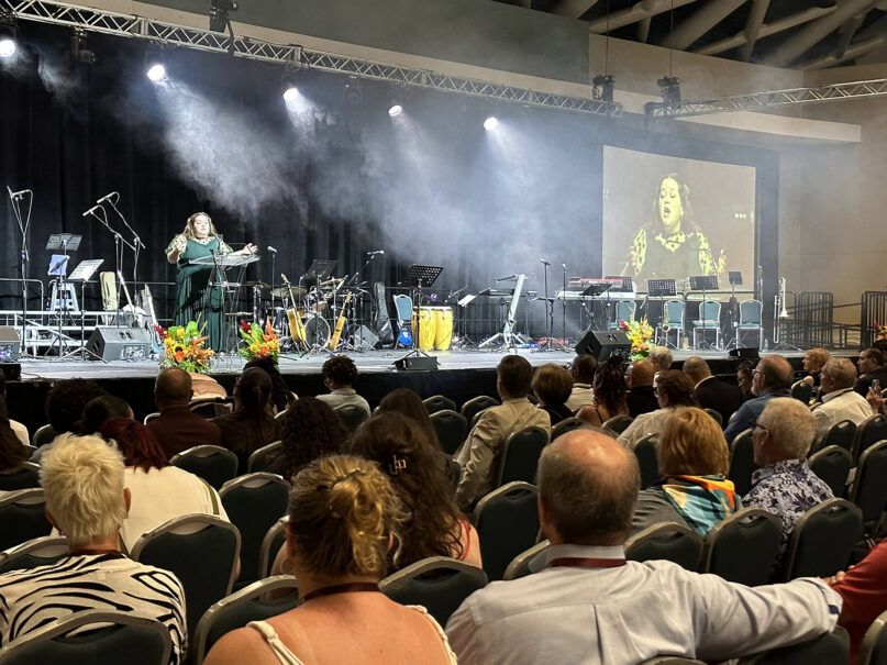 The Rev. Joy Martinez-Marshall addresses attendees at the American Baptist Churches USA 2023 Biennial Mission Summit in San Juan, Puerto Rico, Sunday, June 25, 2023. Photo courtesy ABC Churches USA