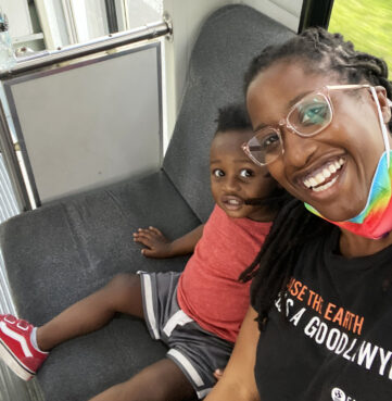Abigail Odoul takes a selfie with her son before dropping him off and beginning her day visiting donors. Photo courtesy Odoul