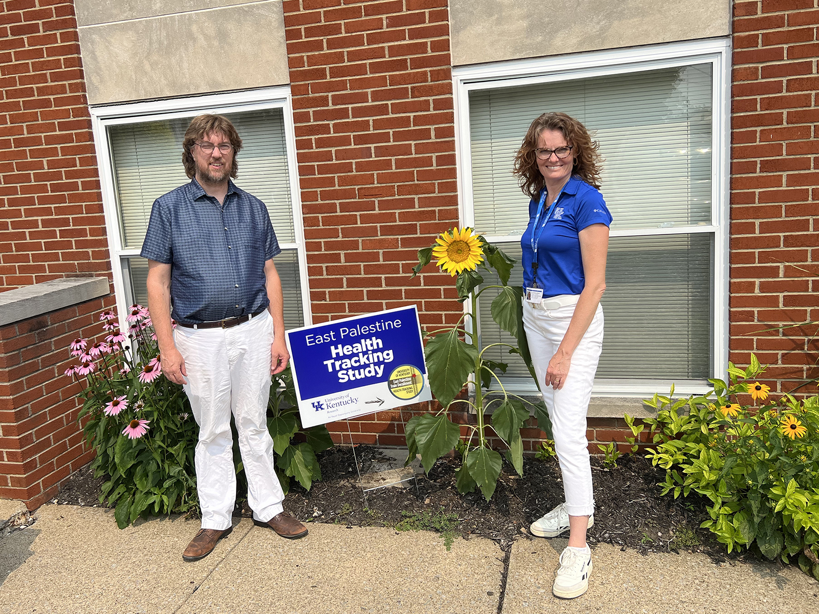 The Rev. Fritz Nelson, left, and Erin Haynes at First United Presbyterian Church in East Palestine, Ohio, on Monday, July 17, 2023. RNS photo by Kathryn Post