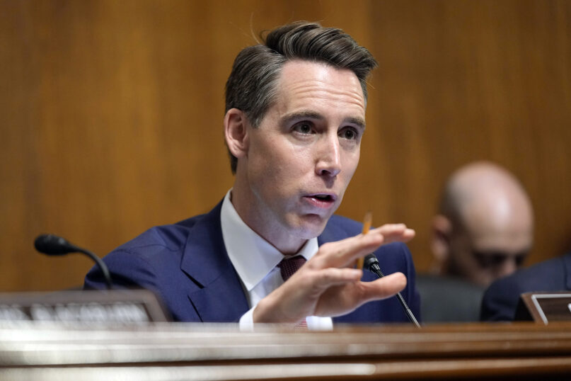 U.S. Sen. Josh Hawley, R-Mo., ranking member of the Senate Judiciary Subcommittee on Privacy, Technology and the Law, speaks during a hearing on artificial intelligence, May 16, 2023, on Capitol Hill in Washington. (AP Photo/Patrick Semansky, File)