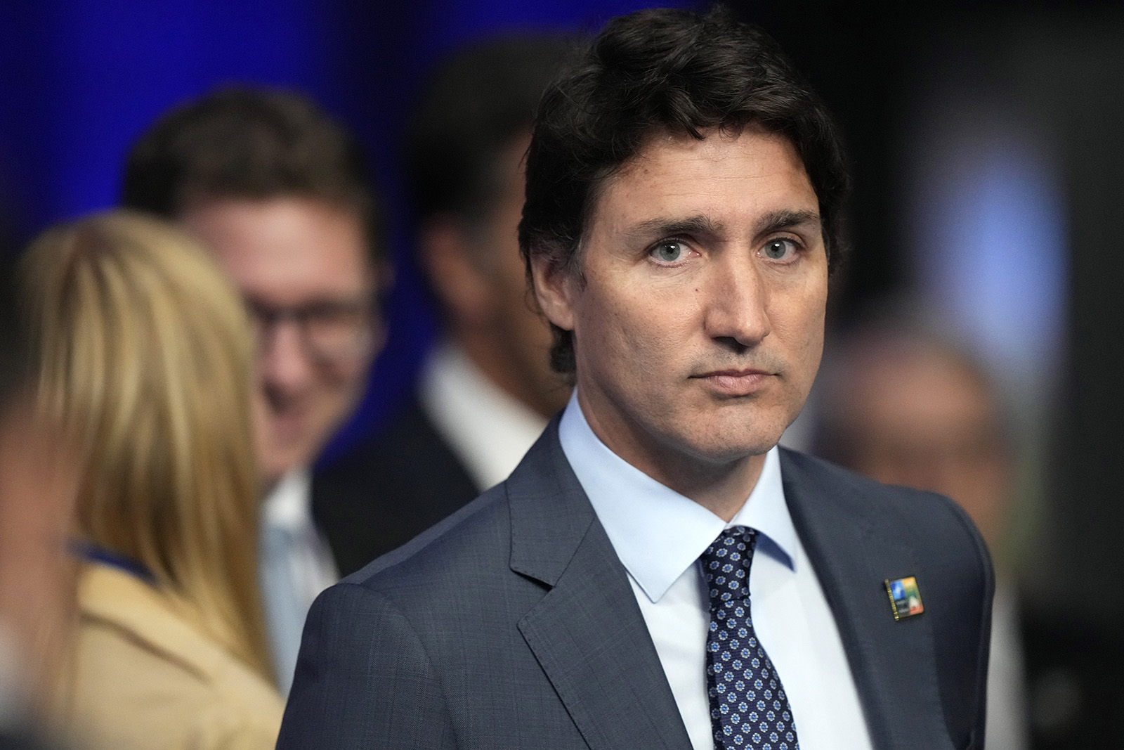 Canada's Prime Minister Justin Trudeau at a meeting of the North Atlantic Council with Partner Nations at a NATO summit in Vilnius, Lithuania, Wednesday, July 12, 2023. (AP Photo/Pavel Golovkin)