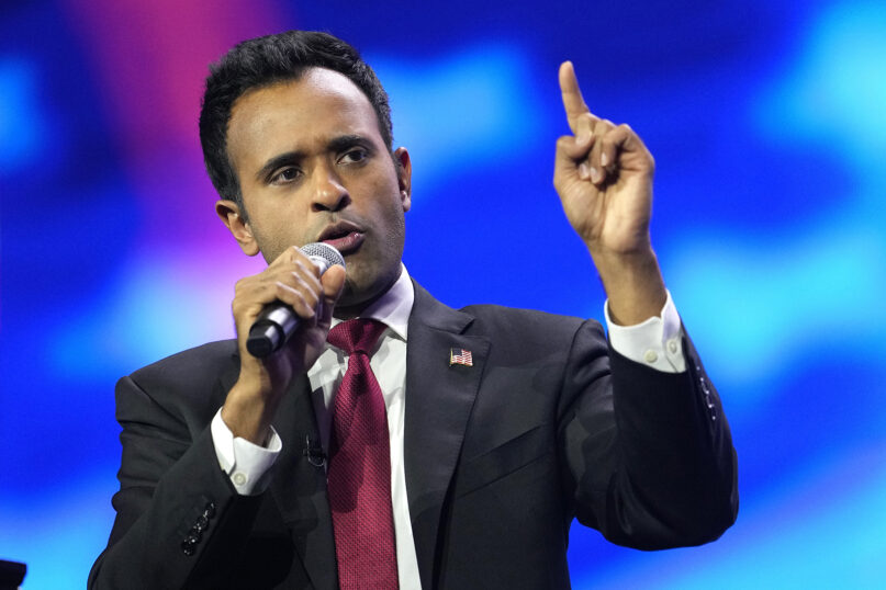 FILE - Republican presidential candidate Vivek Ramaswamy speaks during the Turning Point Action conference, July 15, 2023, in West Palm Beach, Fla. (AP Photo/Lynne Sladky, File)