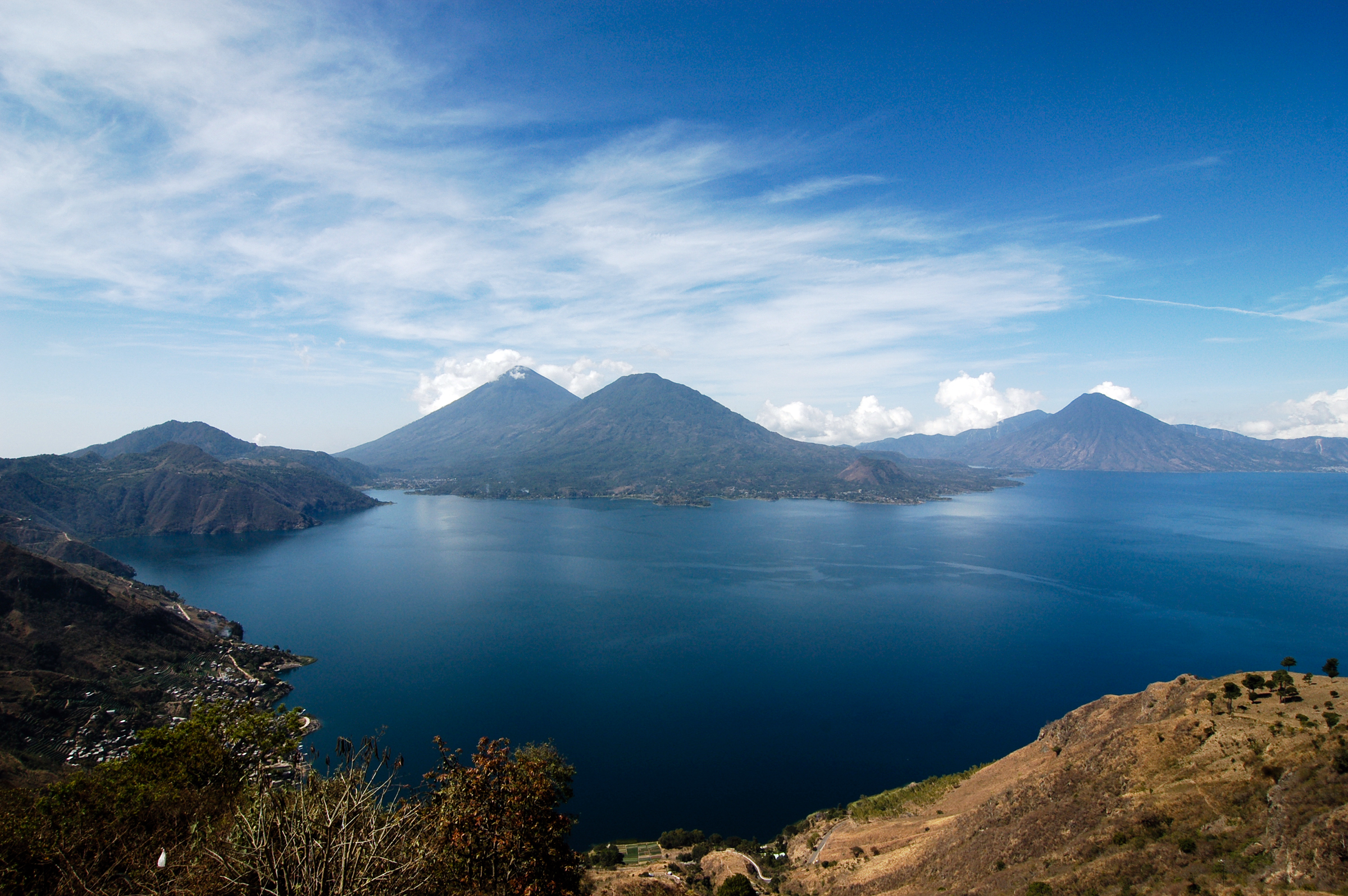 Several volcanoes line Lake Atitlán in Guatemala. Photo by alq666/Wikimedia/Creative Commons
