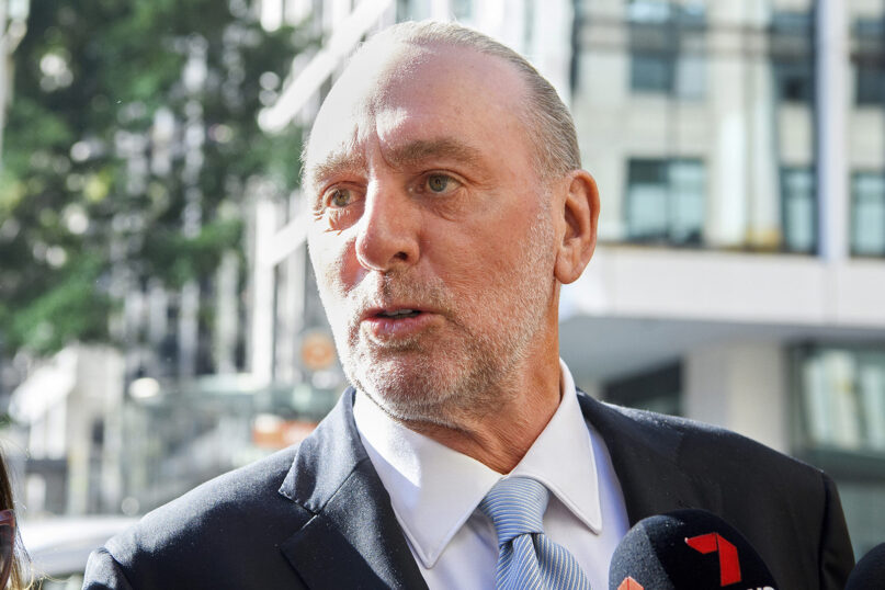 Hillsong church founder Brian Houston arrives at the Downing Centre Local Court in Sydney, Thursday, Aug. 17, 2023. Houston was ruled not guilty Thursday of an Australian charge of concealing his father’s child sex crimes. (Bianca De Marchi/AAP Image via AP)