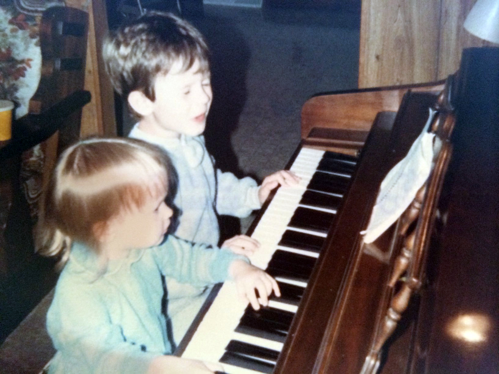 Matthew Lovegood, top, plays the piano as a child. Photo courtesy Lovegood