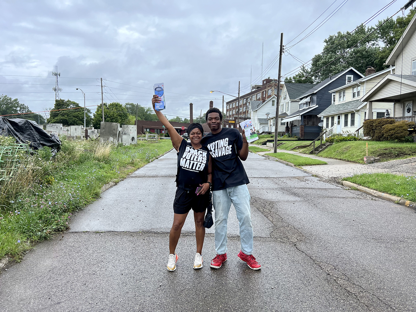 Aisha White and James Lee canvass in East Akron, Ohio, Monday, Aug. 7, 2023. RNS photo by Kathryn Post