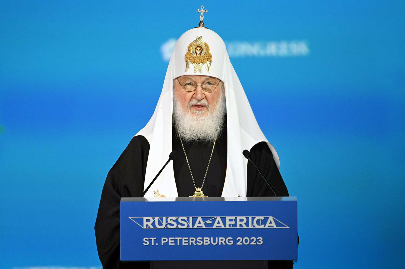 Patriarch Kirill addresses the Russia-Africa Summit in St. Petersburg, Russia, July 27, 2023. Photo courtesy Patriarch of Moscow and All Russia