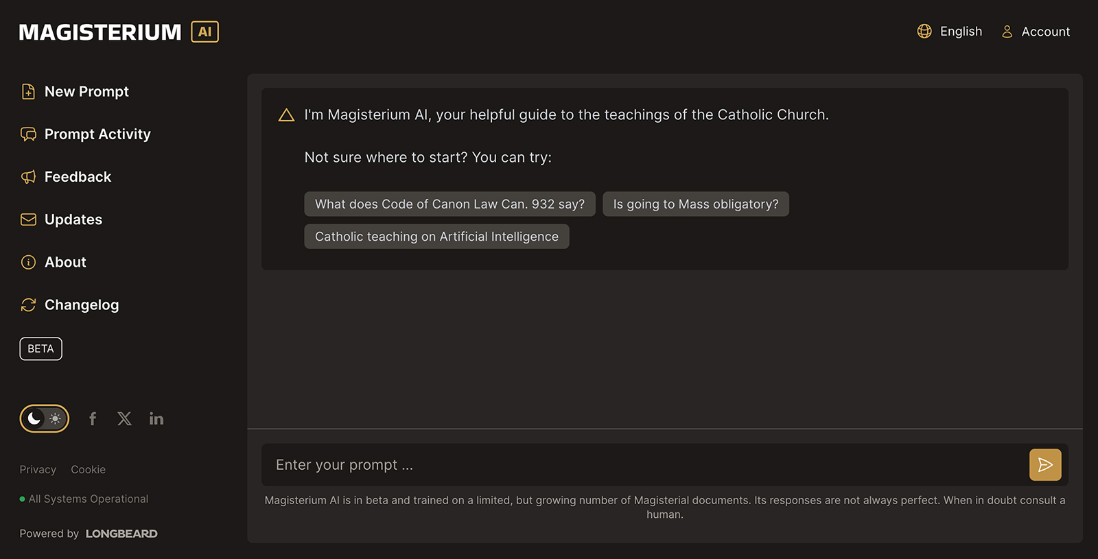 The Magesterium AI interface. Screen grab