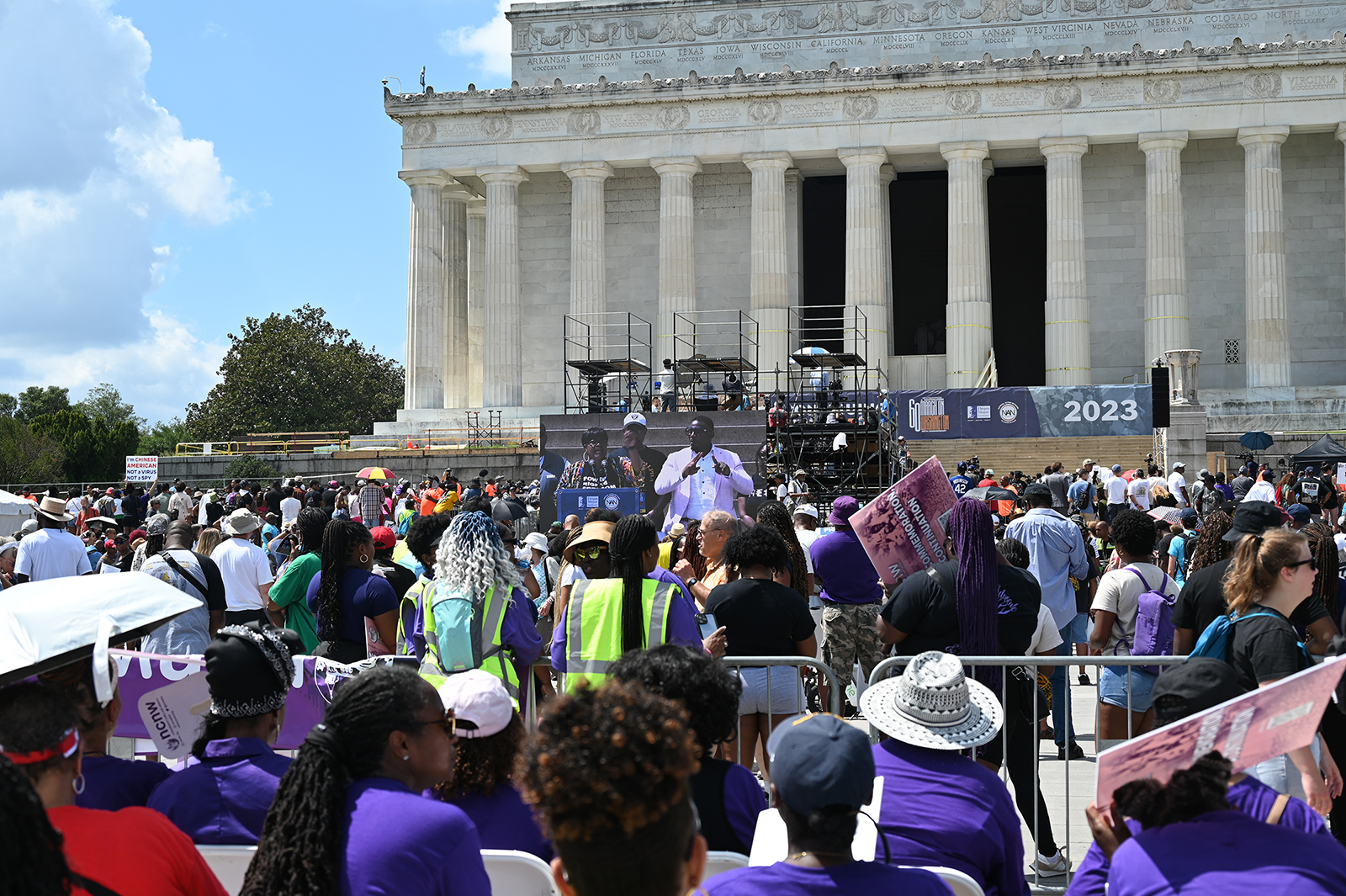 Attendees listen to speakers during the 60th anniversary of the March on Washington at the Lincoln Memorial in Washington, D.C., on Aug. 26, 2023. RNS photo by Jack Jenkins.