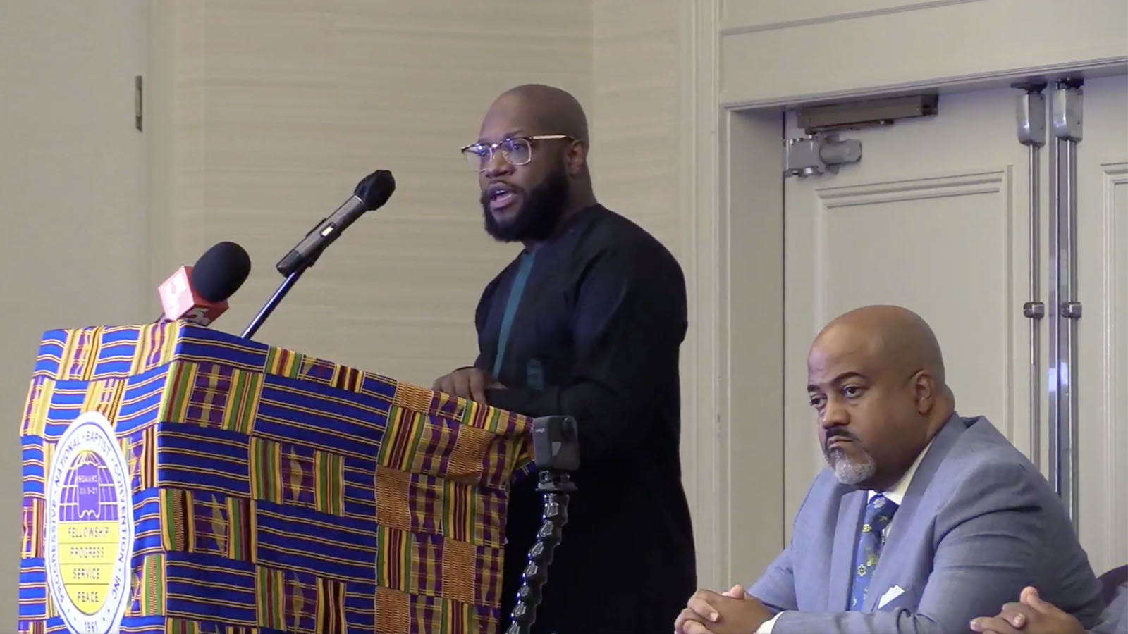 The Rev. Willie Francois III speaks at the annual session of the Progressive National Baptist Convention in St. Louis, Missouri, on Aug. 9, 2023. Video screen grab