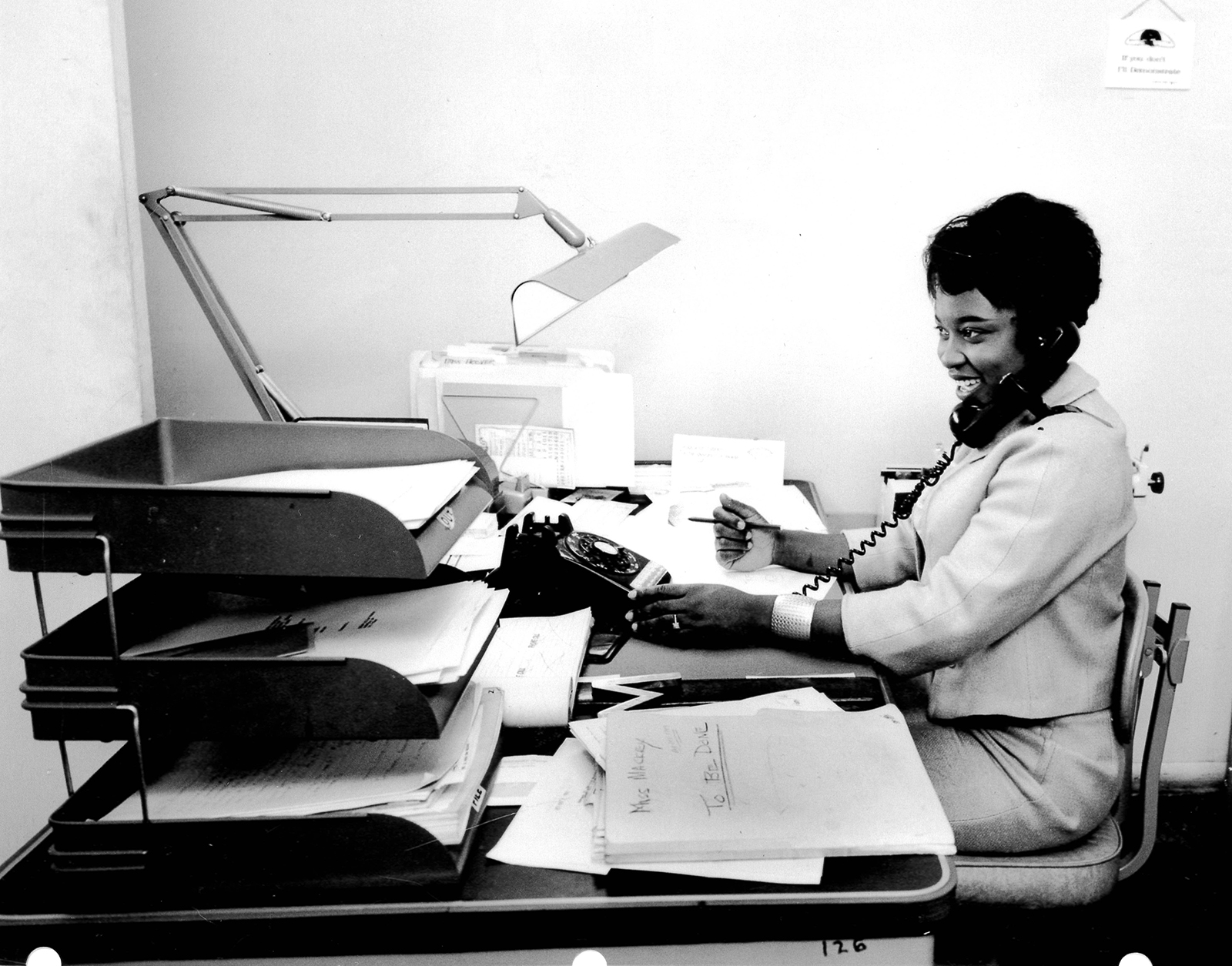 Willie Pearl Mackey King at her desk at the Southern Christian Leadership Conference office in Atlanta in 1963. Photo courtesy Willie Pearl Mackey King