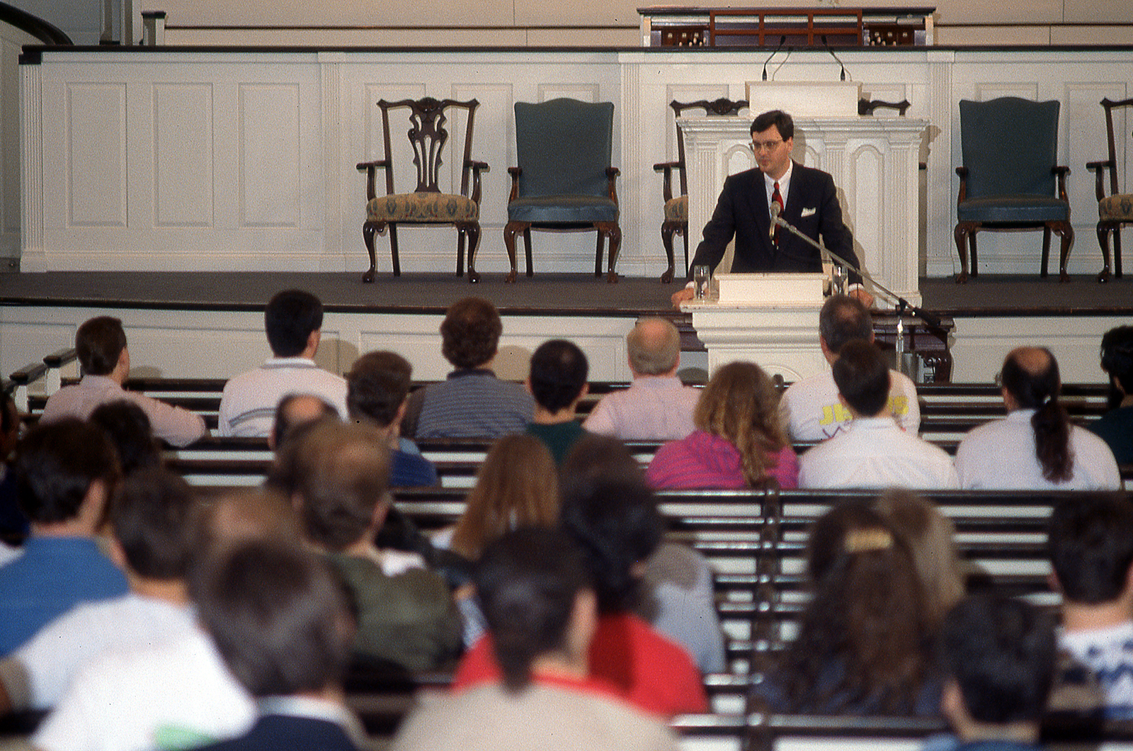 R. Albert Mohler Jr. speaks to a forum as the new president of Southern Baptist Theological Seminary in Louisville, Kentucky, in 1993. Photo courtesy of SBTS