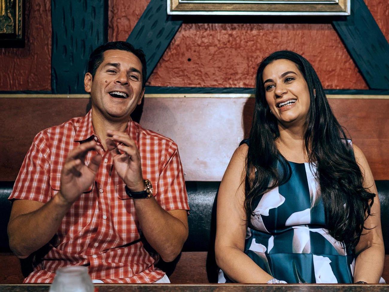 Dean Obeidallah, left, and Maysoon Zayid co-founded the Arab American Comedy Festival. Courtesy photo