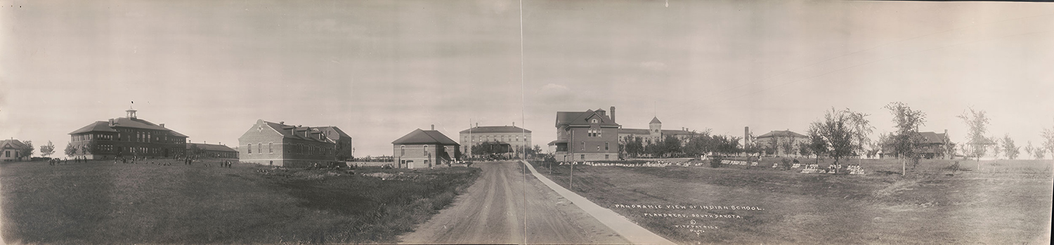 Panoramic photo of Flandreau Indian School circa 1914. Created by John Fitzpatrick, courtesy Library of Congress Prints and Photographs Division