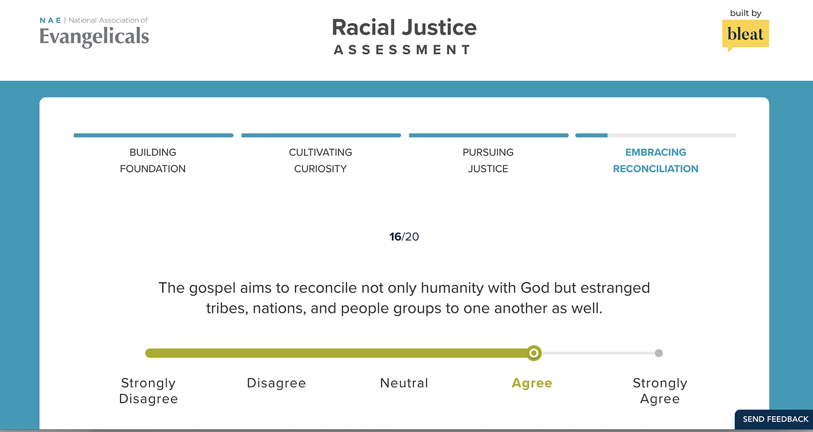 A sample statement from the National Association of Evangelicals' new racial justice assessmen. Screen grab