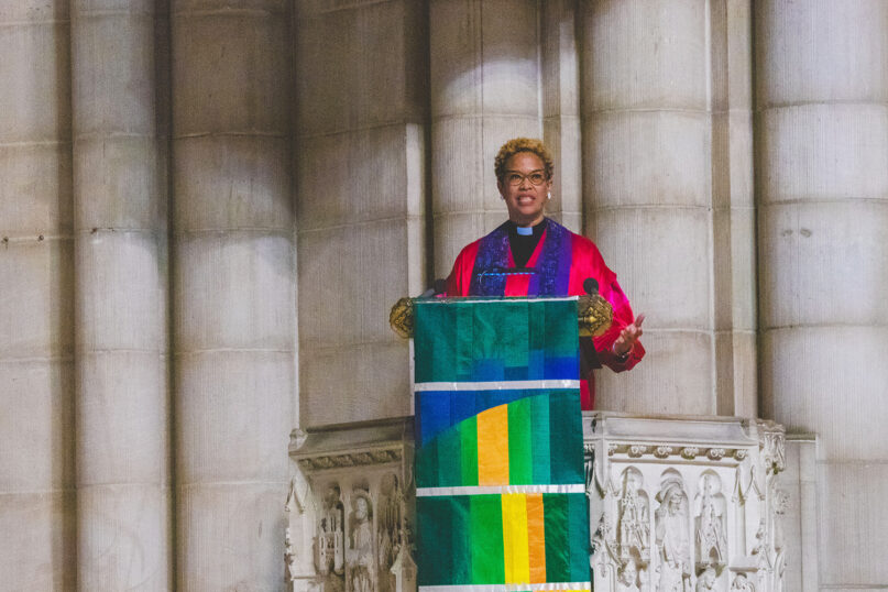The Rev. Adriene Thorne speaks after being installed as senior minister of Riverside Church in New York, Sunday, Sept. 17, 2023. Photo courtesy Riverside Church