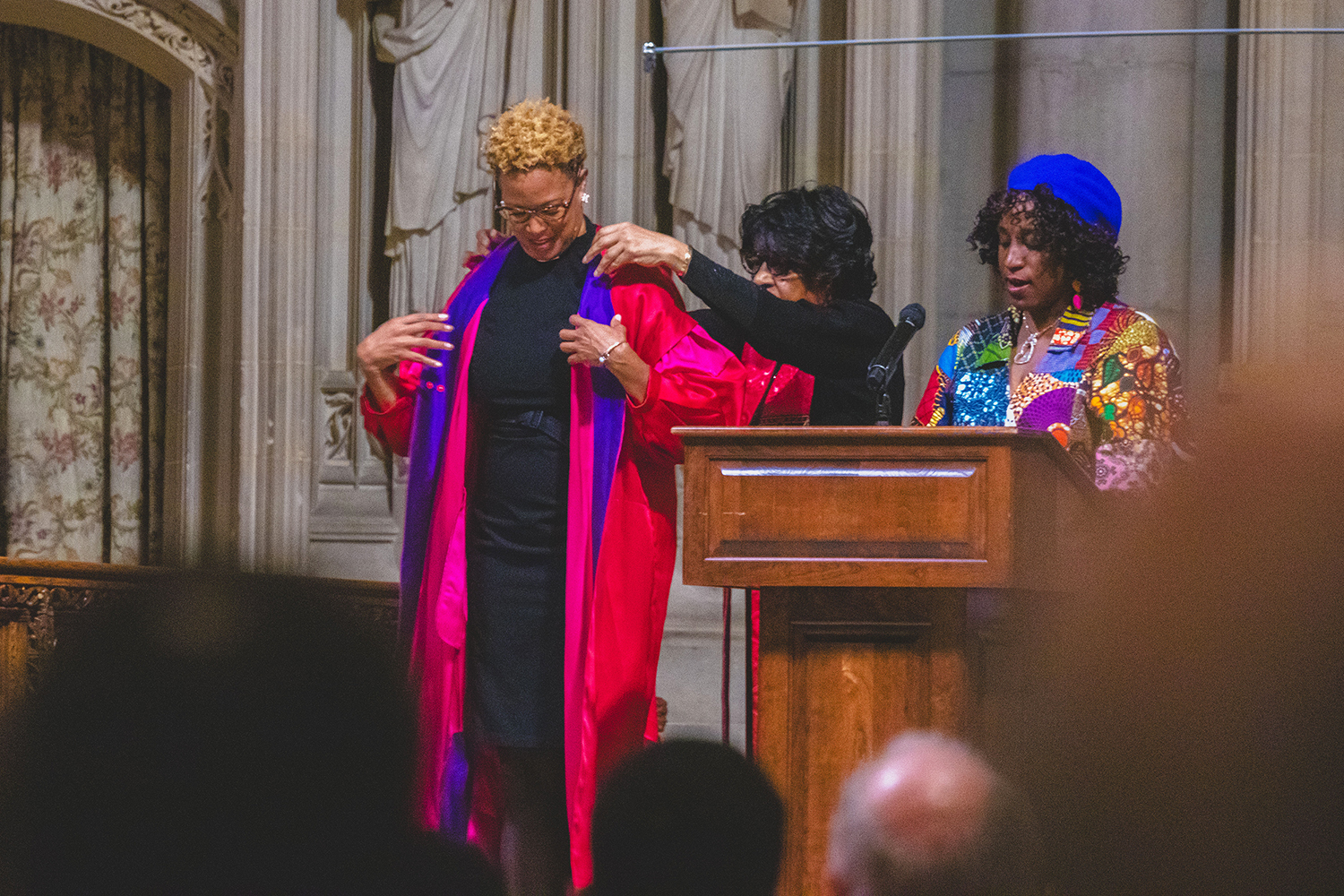 The Rev. Adriene Thorne receives a robe while being installed minister at Riverside Church in New York. Photo courtesy Riverside Church