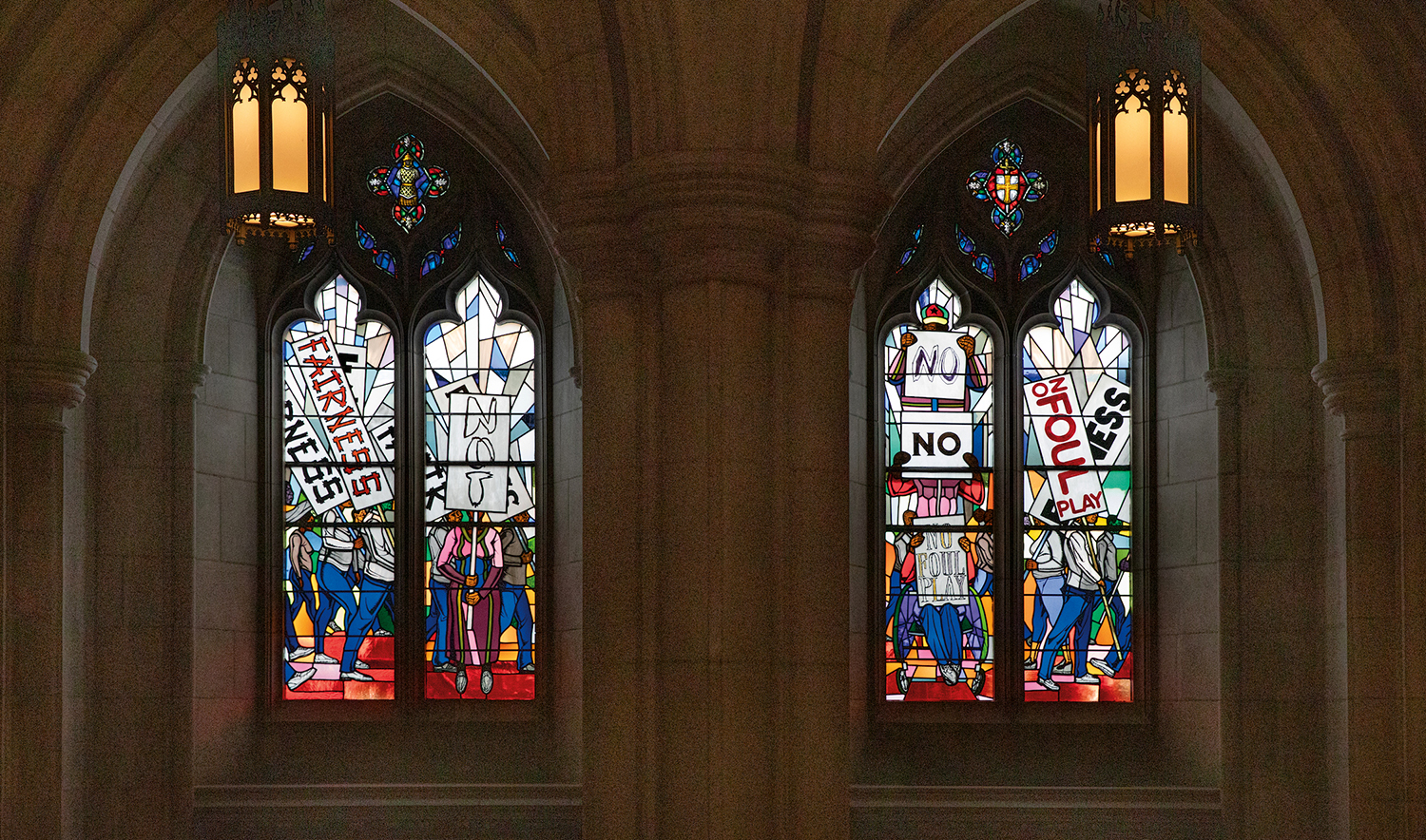 The Washington National Cathedral unveiled four newly created and installed stained glass windows on Saturday, Sept. 23, 2023. The previous windows were removed in part due to controversy over the Confederate figures that were featured in the images. Photo courtesy of Washington National Cathedral