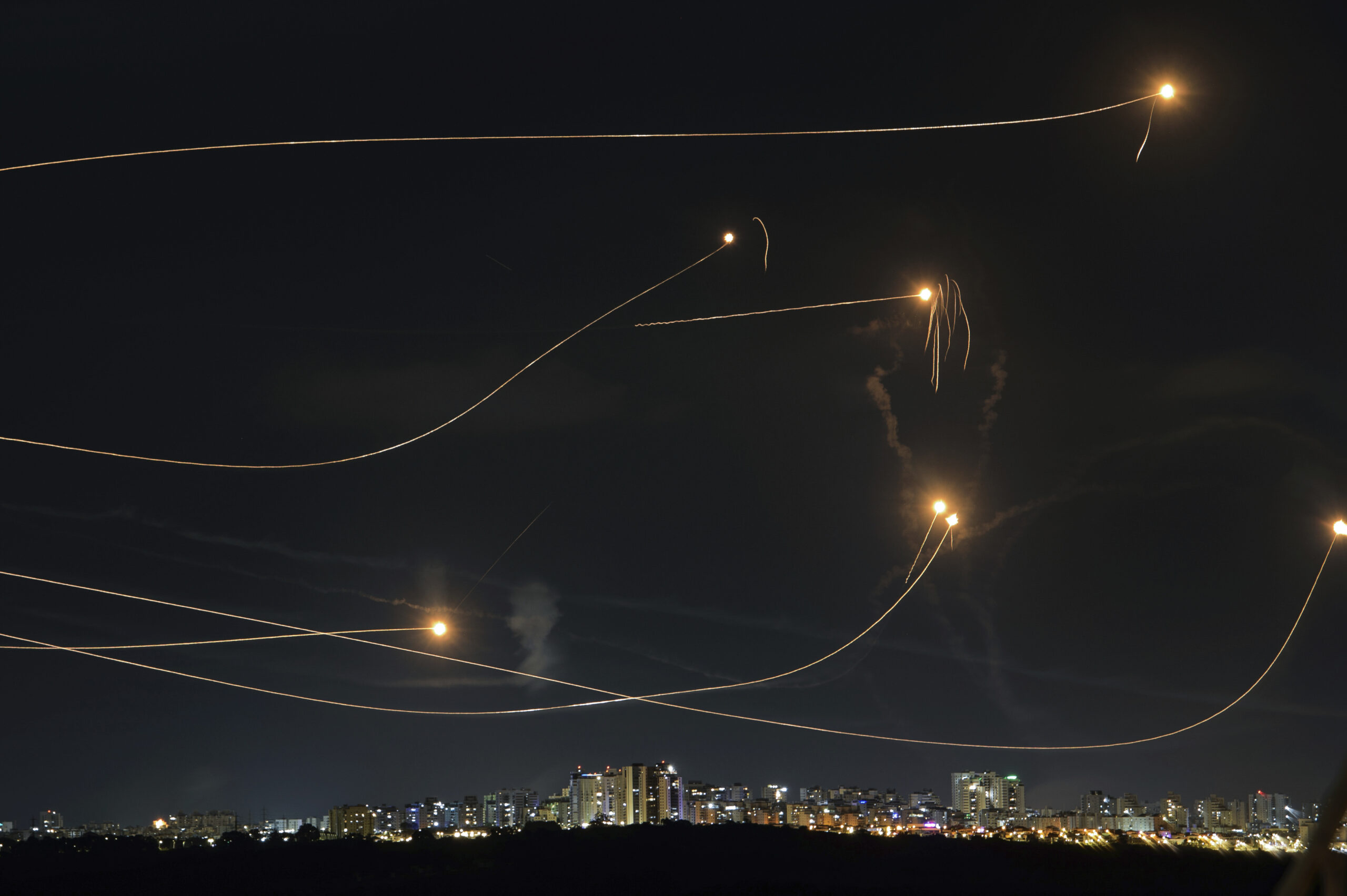Israeli Iron Dome air defense system fires to intercept a rocket fired from the Gaza Strip, in Ashkelon, Israel, Friday, Oct. 20, 2023. (AP Photo/Avi Roccah)