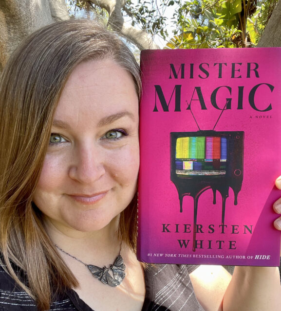 Novelist Kiersten White with her new adult book, 