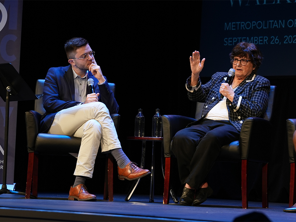 Sister Helen Prejean, right, participates in a panel cohosted by the Metropolitan Opera and The Sheen Center for Thought and Culture in New York on Sept. 25, 2023. Photo by Rubén Sosa / Met Opera