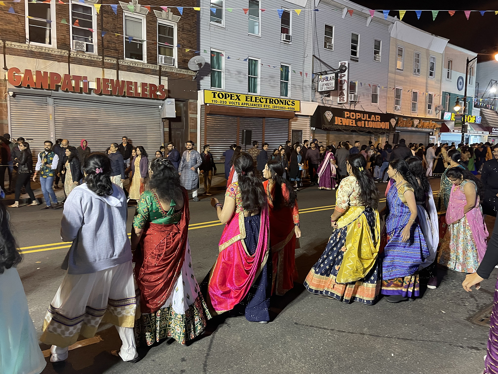 Hindu women participate in a garba dance during Navaratri festival celebrations in India Square in Jersey City, New Jersey, Saturday, Oct. 21, 2023. RNS photo by Richa Karmarkar