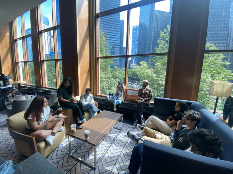 Interfaith Harmony Fellows meet in Chicago while attending the Interfaith America Leadership Summit in August 2023. (Photo by Nancy Fowlkes)