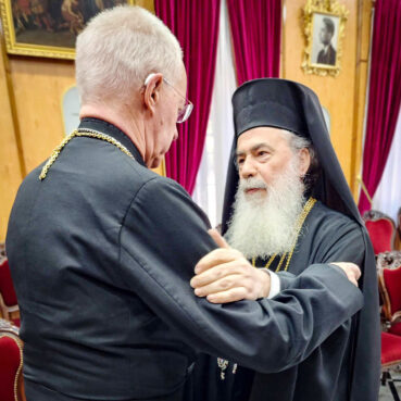 Archbishop of Canterbury Justin Welby meets with Patriarch Theophilos III in reaction to the ongoing conflict in Israel. Photo courtesy of the Archbishop of Canterbury X (formerly Twitter)