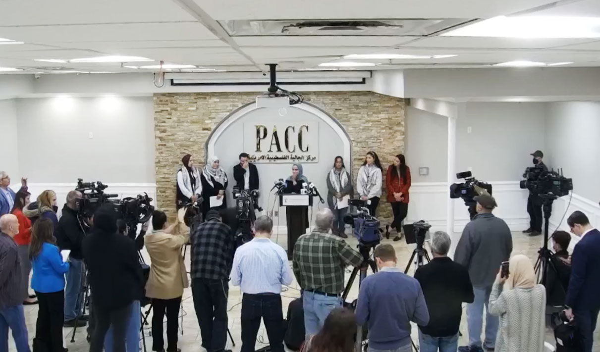Selaedin Maksut was one of several individuals who recently spoke about rising anti-Palestinian and anti-Muslim bigotry during a news conference at the Palestinian American Community Center in Clifton, N.J. Video screen grab of PACC video