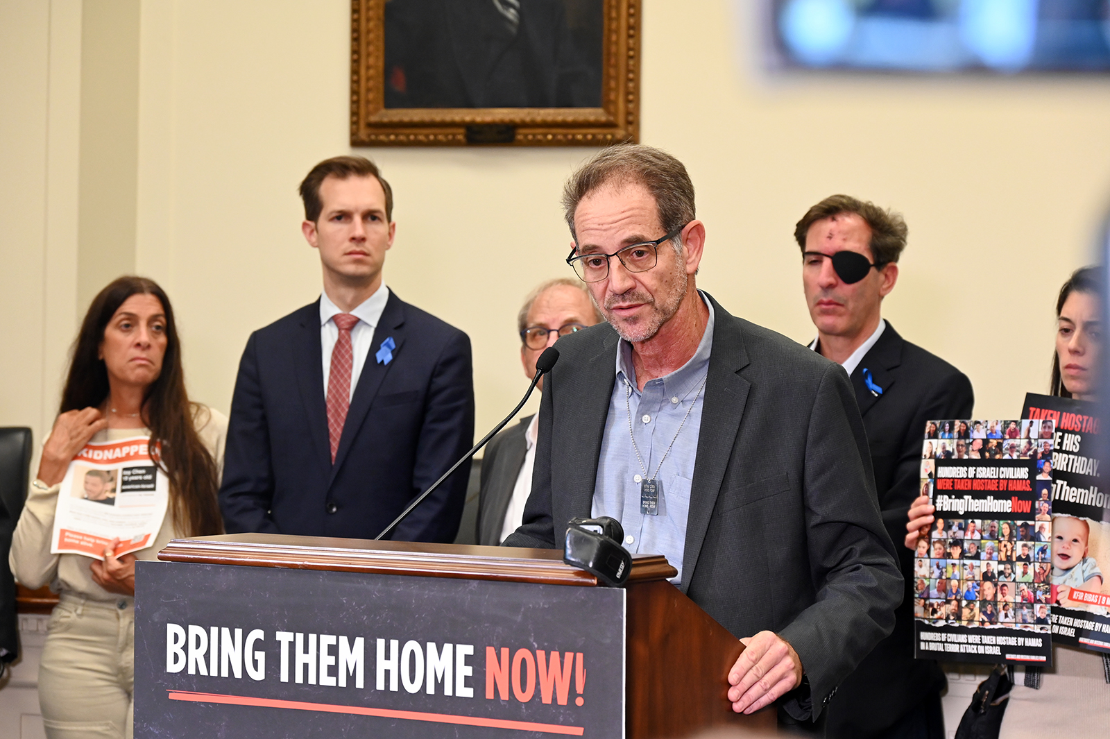 Ronan Neutra, whose son is among those kidnapped, speaks on Capitol Hill, Thursday, Oct. 26, 2023, in Washington. (RNS photo/Jack Jenkins)