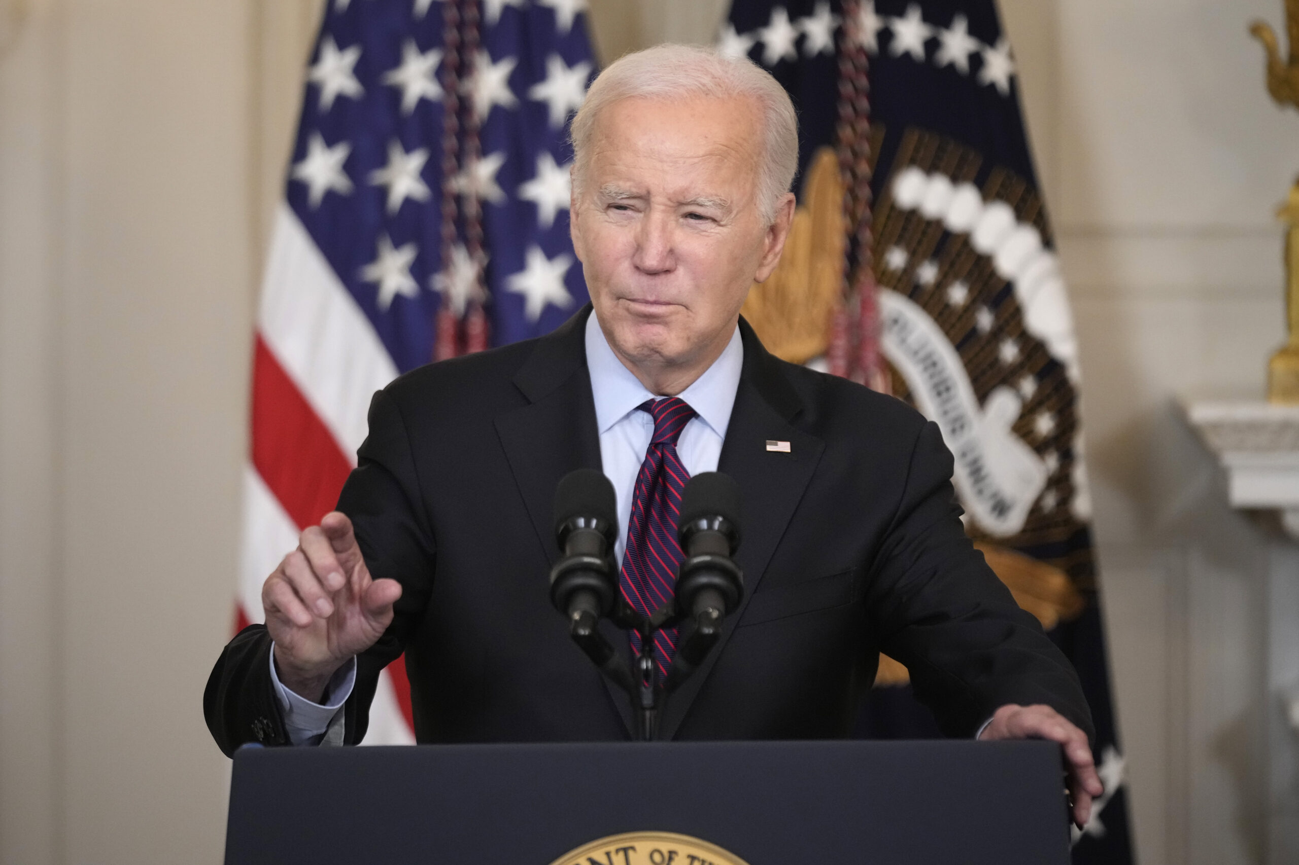 President Joe Biden speaks during an event on protecting retirement security against what are commonly referred to as "junk fees" in the State Dining Room of the White House, Tuesday, Oct. 31, 2023, in Washington. (AP Photo/Andrew Harnik)