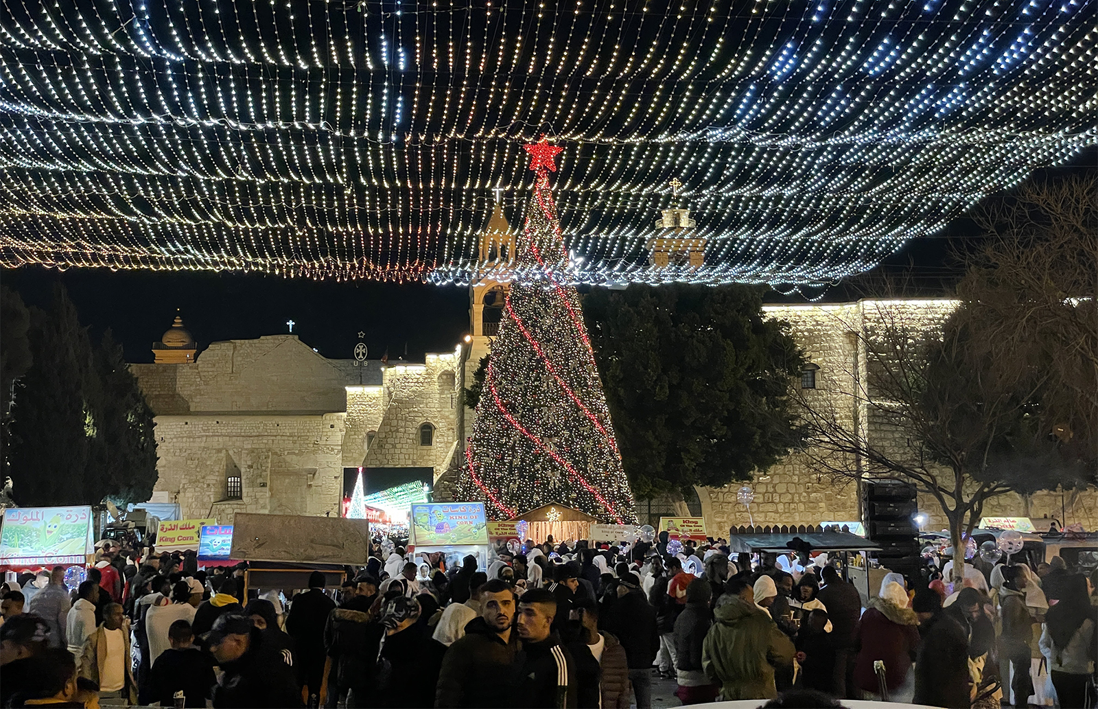 Christmas decorations in Bethlehem in the West Bank in Jan. 2023. (RNS photo/Jack Jenkins)
