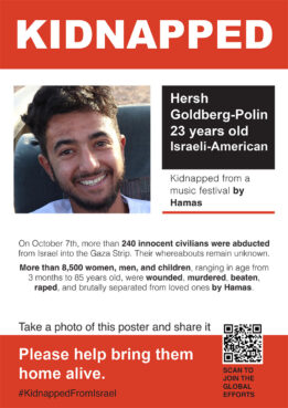 A poster about Hersh Goldberg-Polin's kidnapping. (Courtesy image)