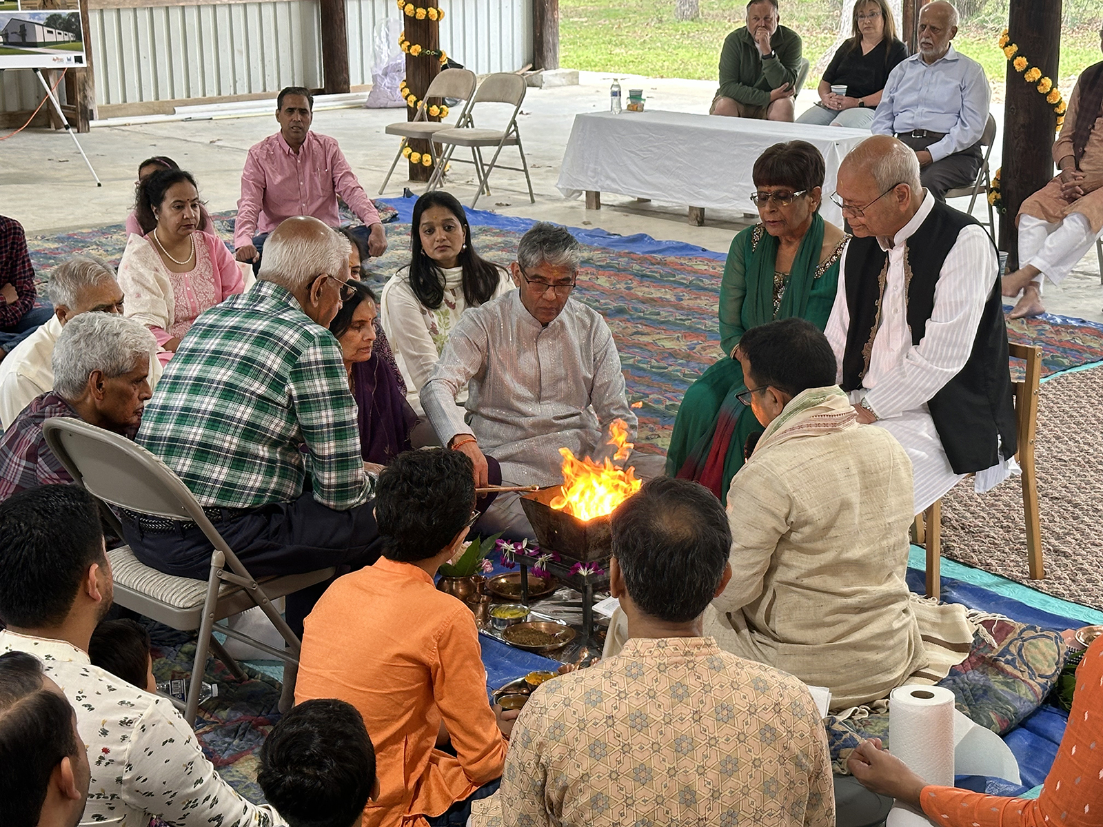 Houston Hindu community leaders perform a Bhumi Pujan ceremony, or groundbreaking ritual, Saturday, Nov. 18, 2023, near Houston. (Photo courtesy Ipshit Chopra)
