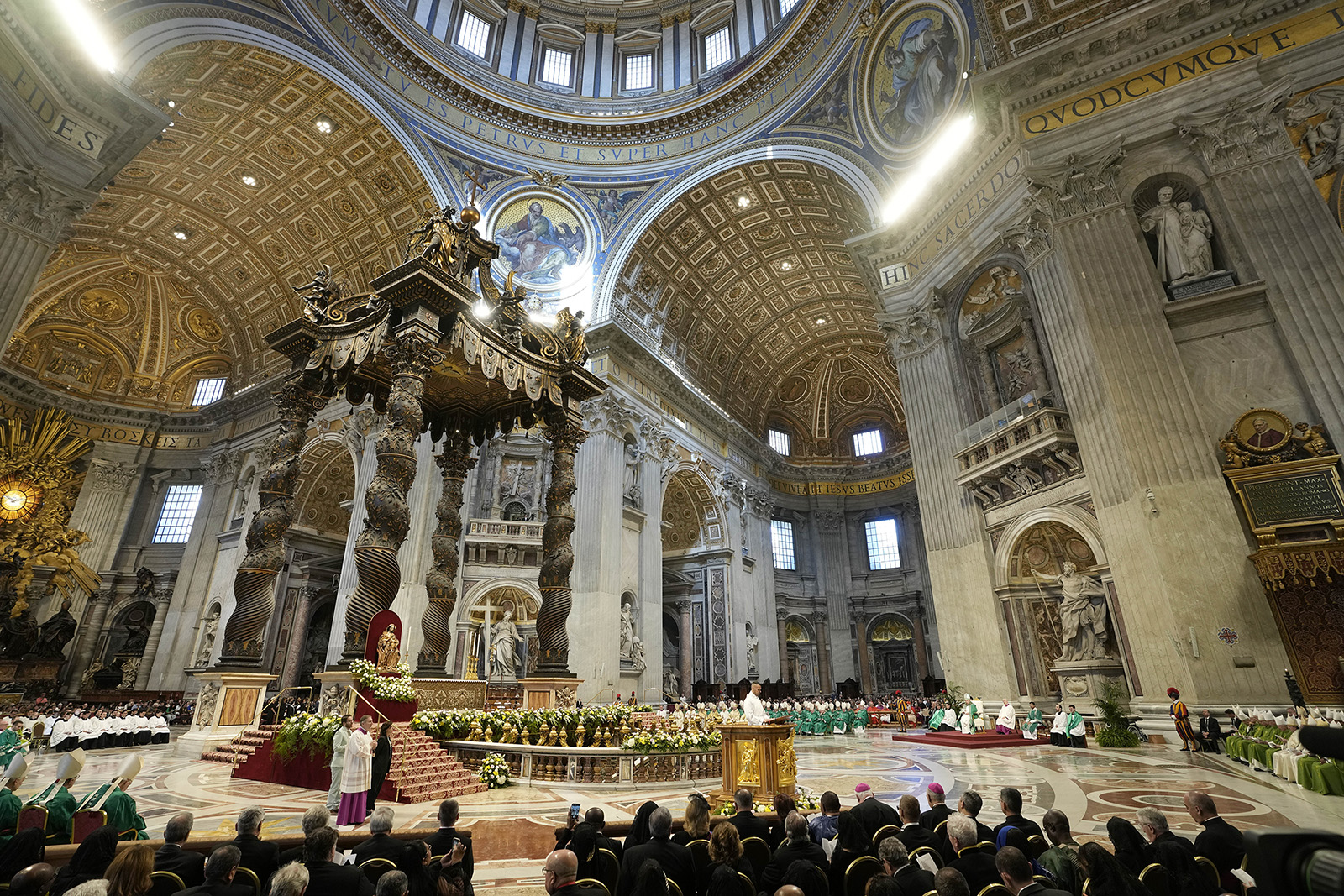 Pope Francis presides over a Mass for the closing of the 16th General Assembly of the Synod of Bishops, in St.Peter’s Basilica at the Vatican, Oct. 29, 2023. (AP Photo/Alessandra Tarantino)