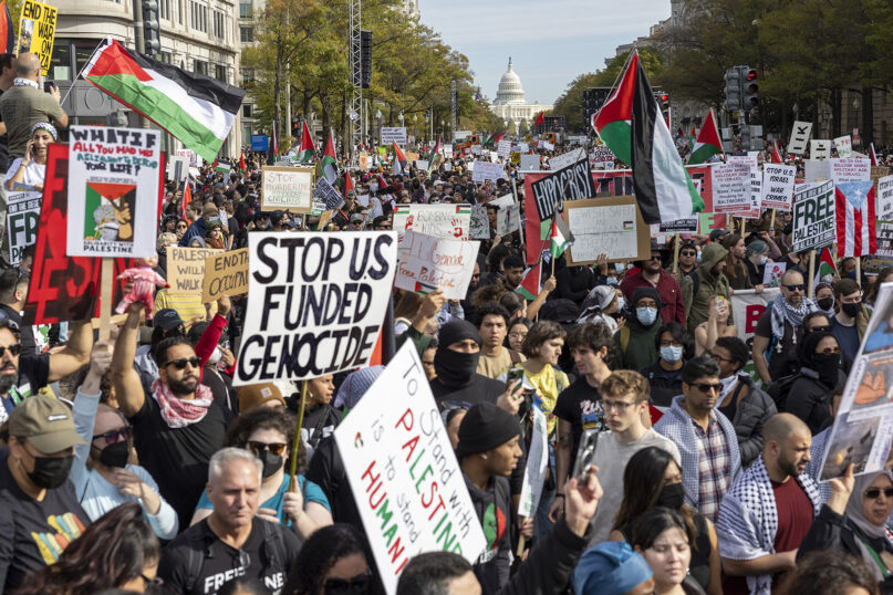 Hundreds of thousands of people gather for a pro-Palestinian demonstration in Washington on Nov. 4, 2023. (AP Photo/Amanda Andrade-Rhoades)